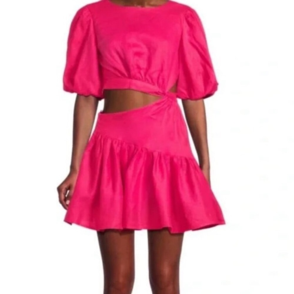 Bardot Bold Pink Linen Dress Small with Cutouts